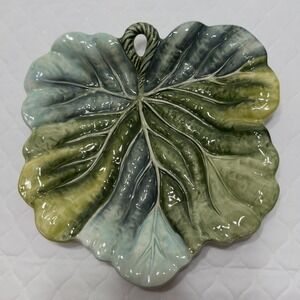 Fitz and Floyd Classics Green Leaf Serving Candy Trinket Dish Bowl Plate 7" MCM
